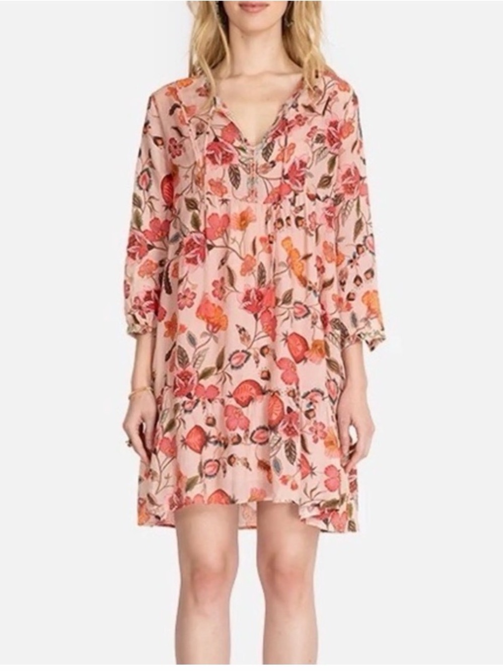 Johnny Was Tiered Field Dress nwot large floral embroidered